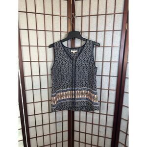 Skies Are Blue Tank Top Womens Small Blue Floral Tunic Pullover Lightweight